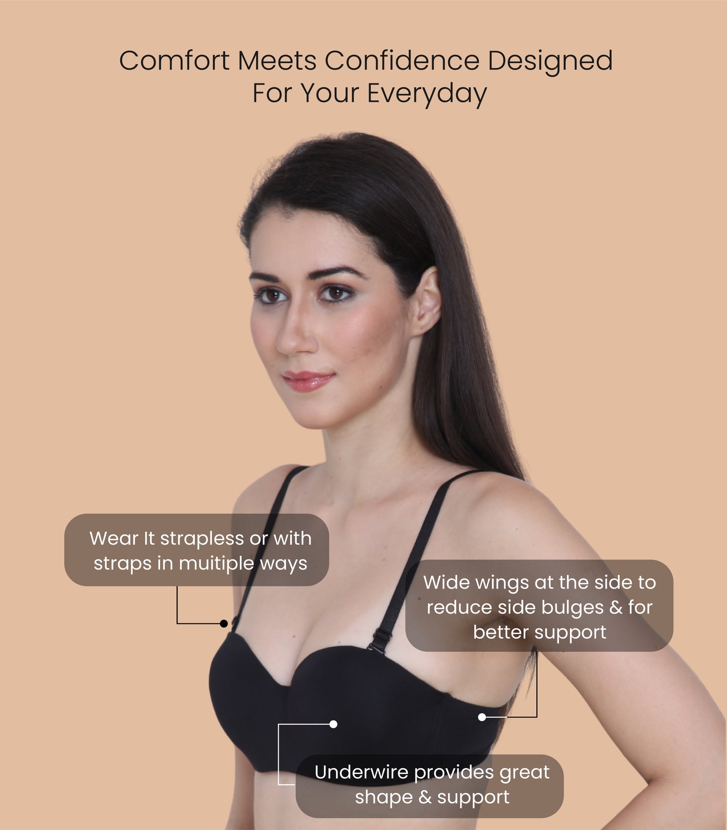 Nylon Spandex, Padded, Underwired, Push Up Bra for Women