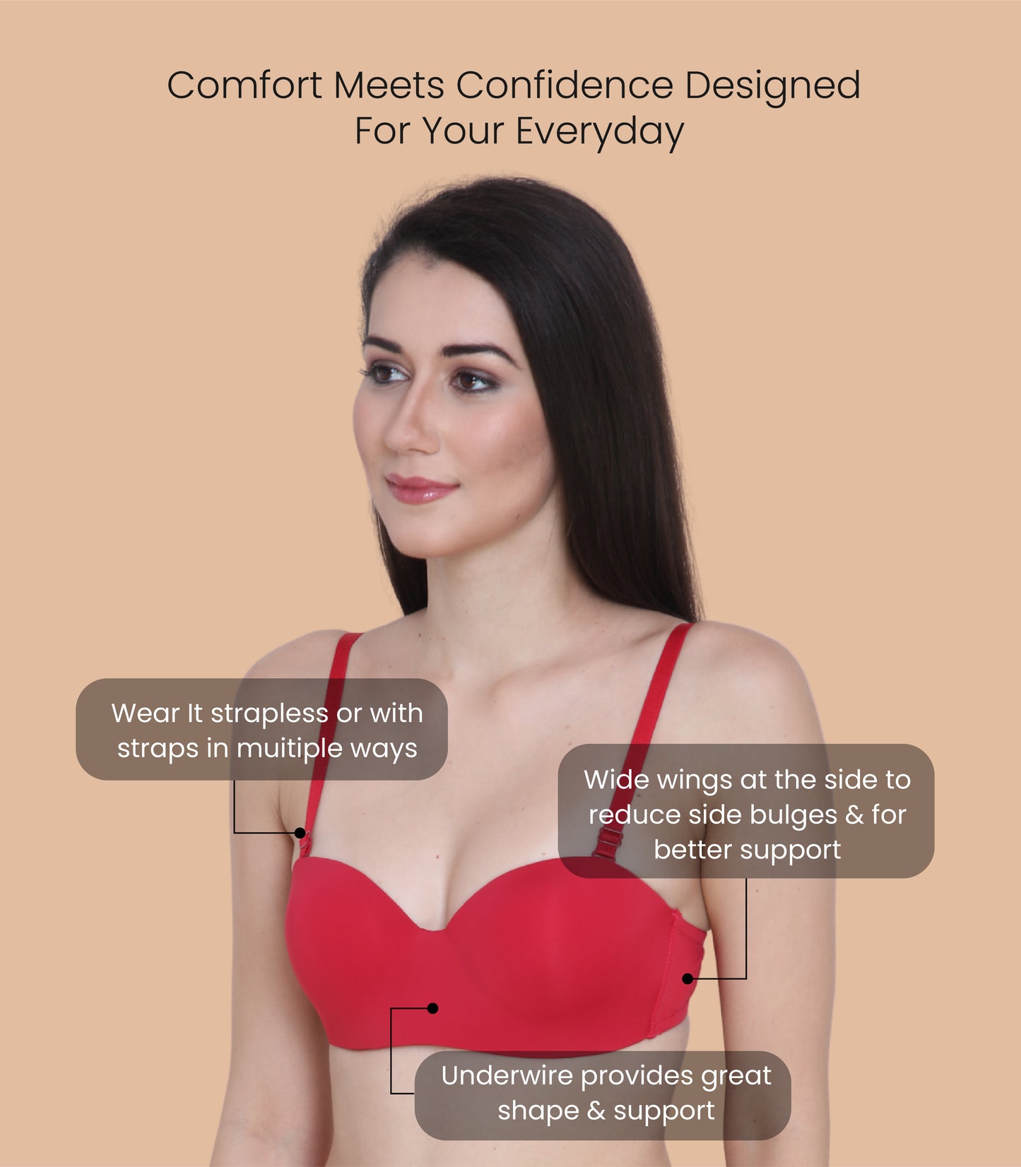 Nylon Spandex, Padded, Underwired, Push Up Bra for Women