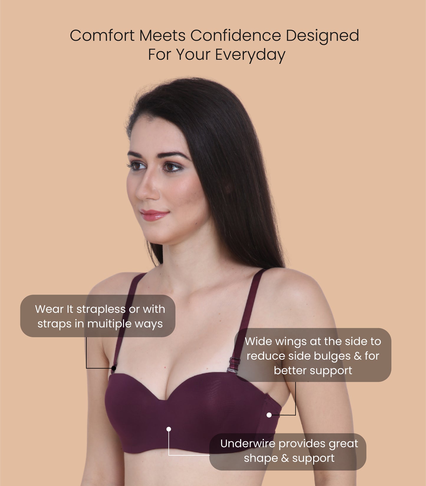 Nylon Spandex, Padded, Underwired, Push Up Bra for Women