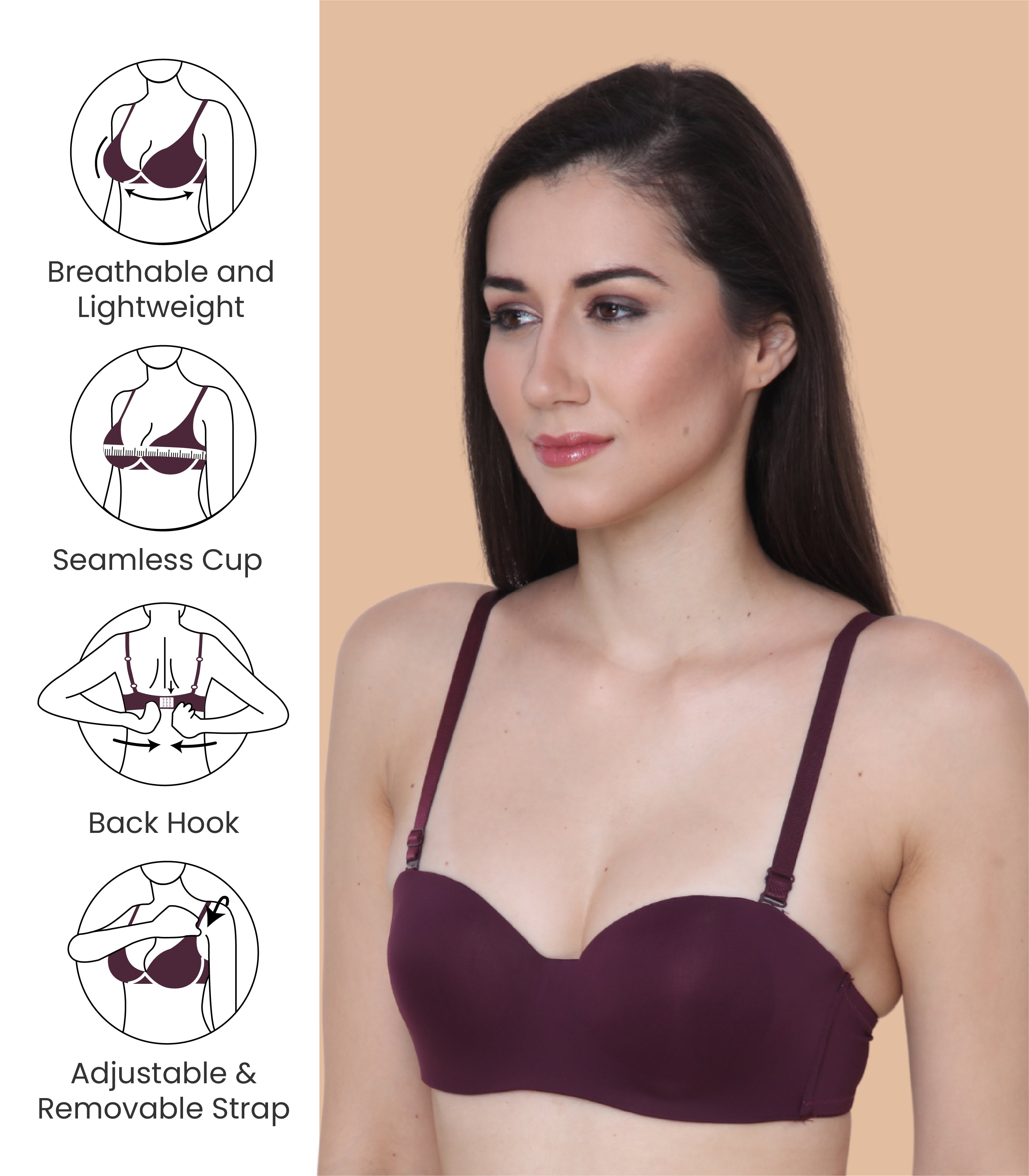 Nylon Spandex, Padded, Underwired, Push Up Bra