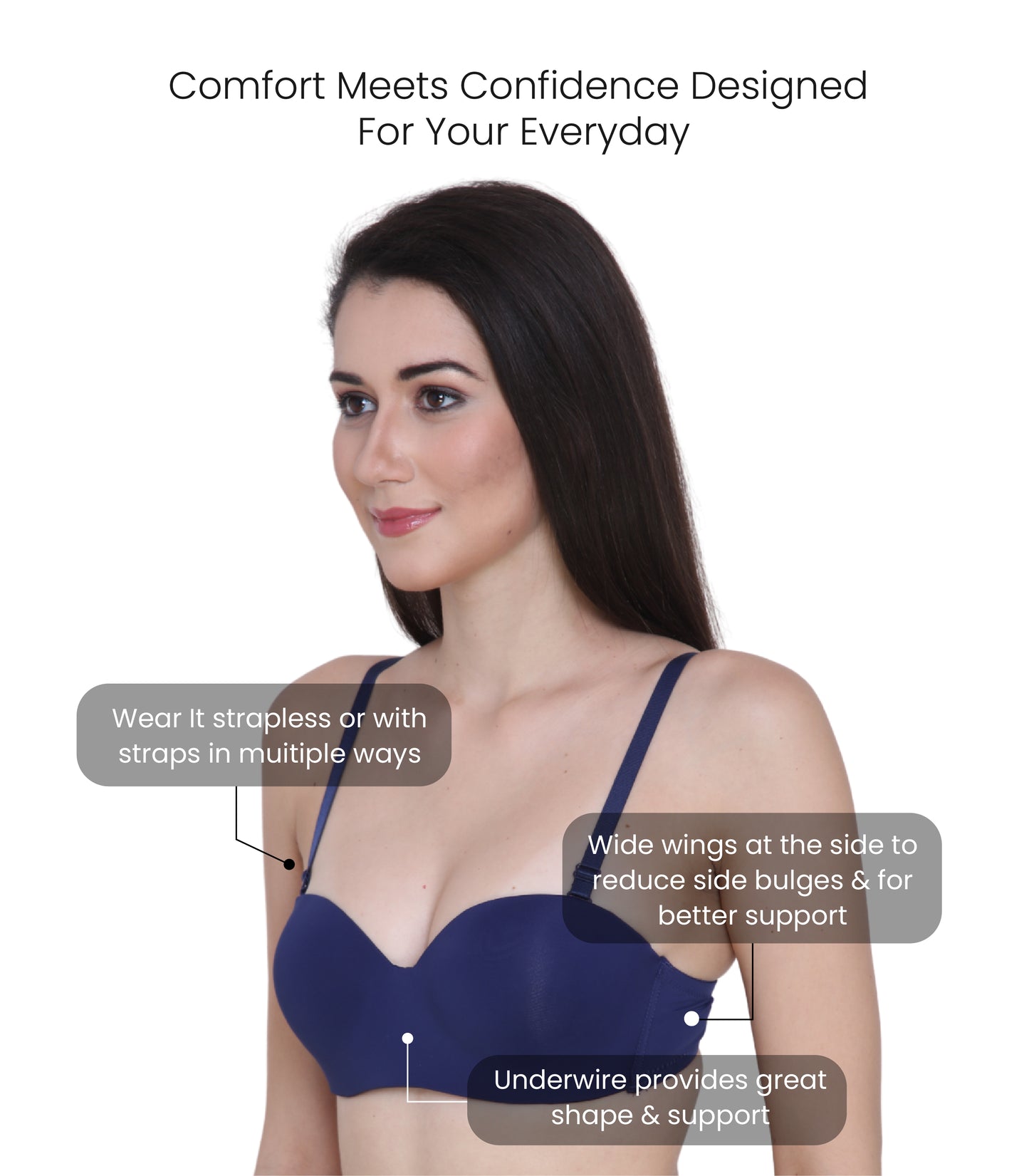 Nylon Spandex, Padded, Underwired, Push Up Bra for Women