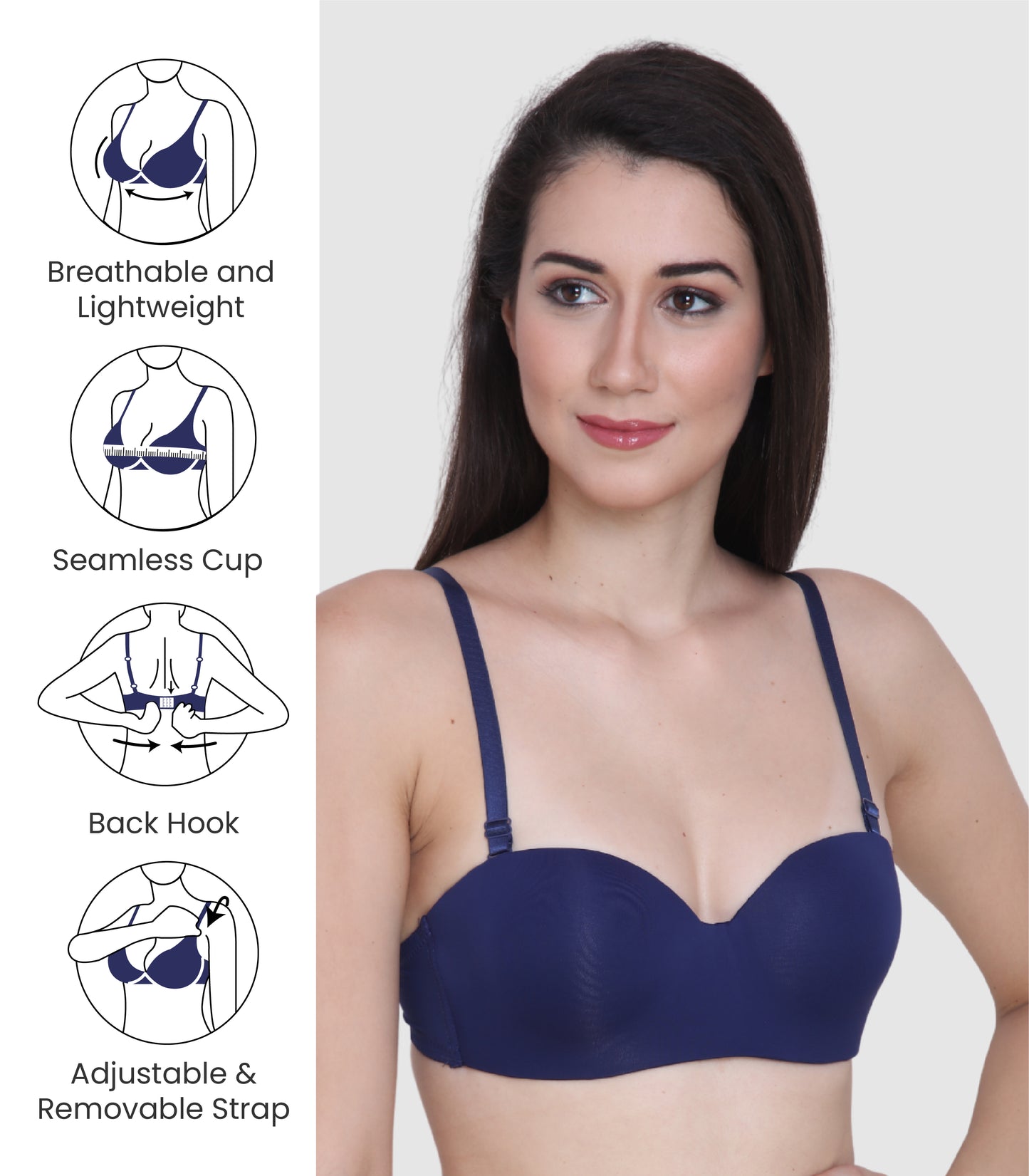 Nylon Spandex, Padded, Underwired, Push Up Bra for Women