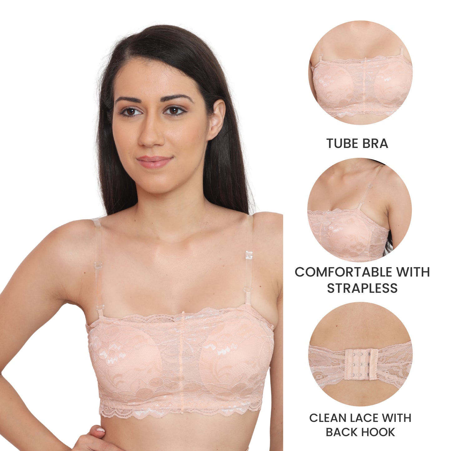 Strapless Padded Seamless Hook Closure Bra