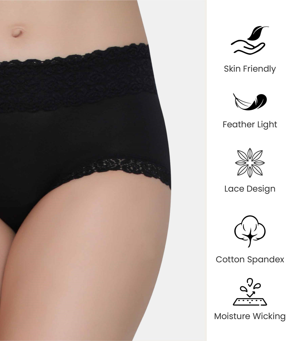 Cotton Lace Spandex Mid Rise Full Coverage Hipster Panty