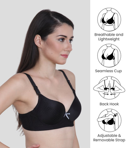 Cotton Nylon Elastane Padded Underwire Adjustable Straps Push Up Bra