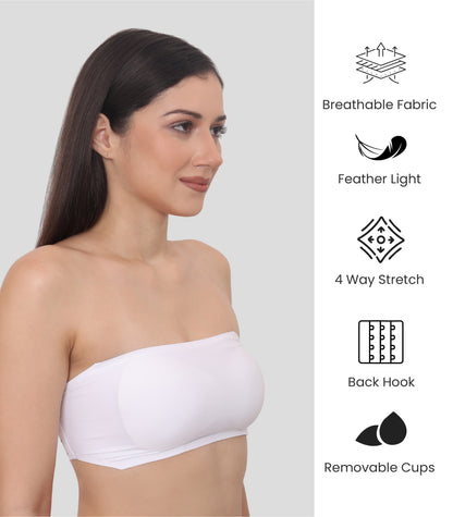 Nylon Spandex Padded Wire Free Seamless Strapless Back Hook Tube Bra with Removable Pads