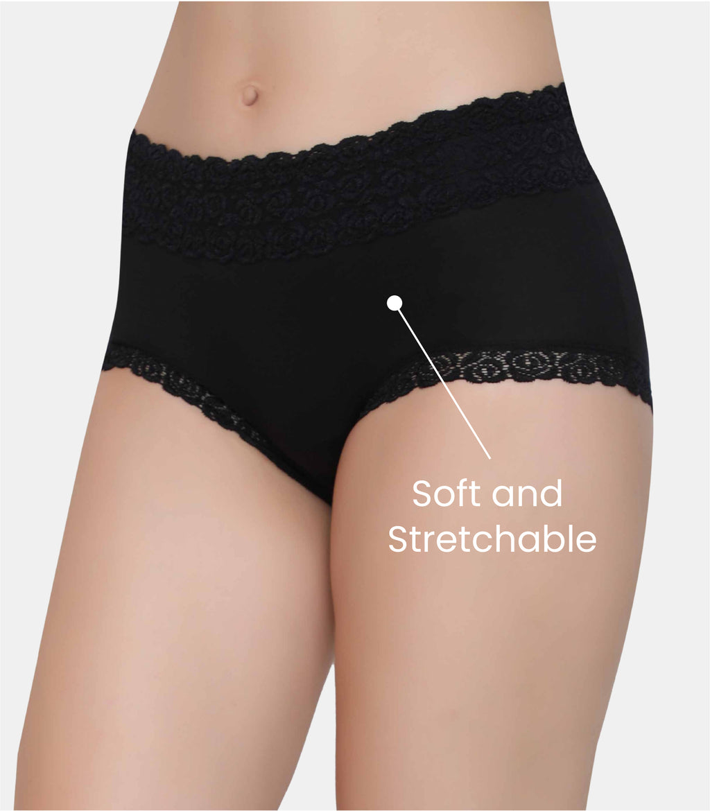 Cotton Lace Spandex Mid Rise Full Coverage Hipster Panty