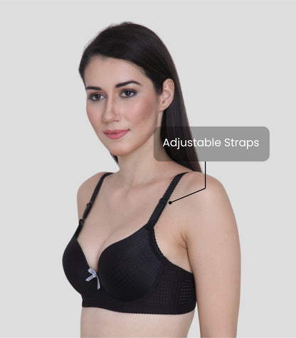 Cotton Nylon Elastane Padded Underwire Adjustable Straps Push Up Bra