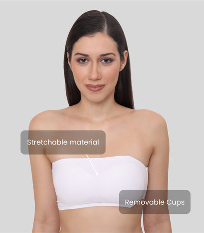 Nylon Spandex Padded Wire Free Seamless Strapless Back Hook Tube Bra with Removable Pads