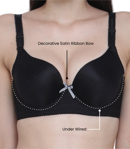 Cotton Nylon Elastane Padded Underwire Adjustable Straps Push Up Bra