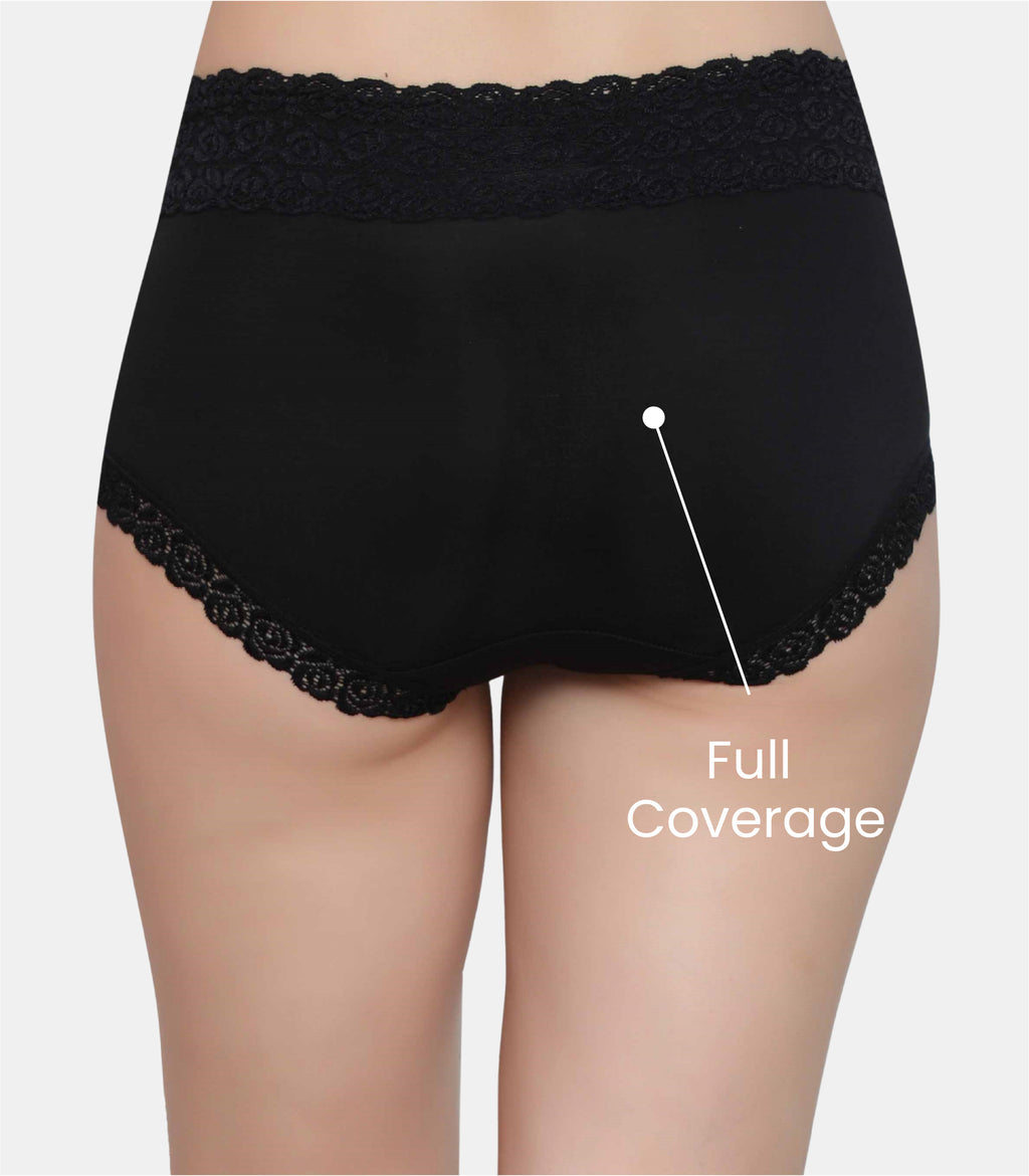 Cotton Lace Spandex Mid Rise Full Coverage Hipster Panty