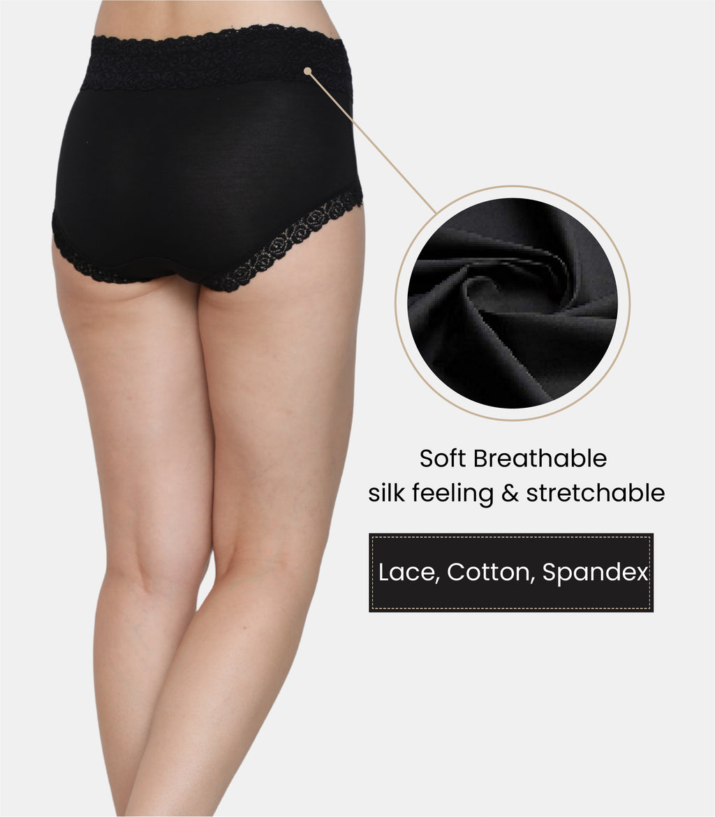 Cotton Lace Spandex Mid Rise Full Coverage Hipster Panty