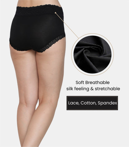 Cotton Lace Spandex Mid Rise Full Coverage Hipster Panty