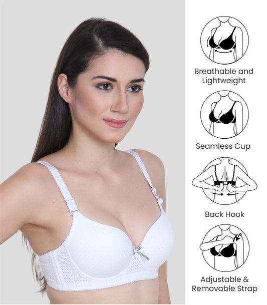 Cotton Nylon Elastane Padded Underwire Adjustable Straps Push Up Bra