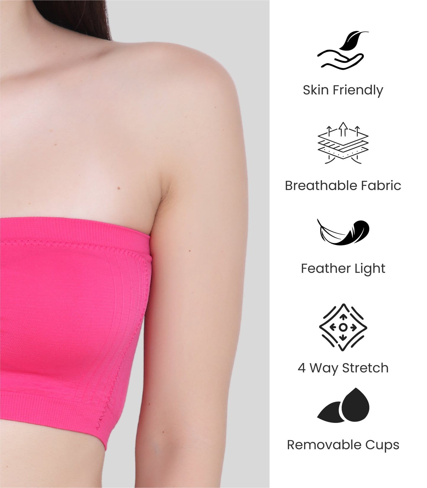 Everyday Wear Padded Tube Bra Wire Free Stretchable Strapless Bandeau Bras
