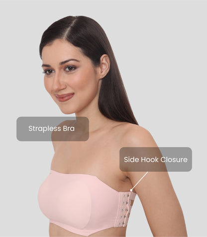 Nylon Spandex Padded Wire Free Seamless Strapless Back Hook Tube Bra with Removable Pads