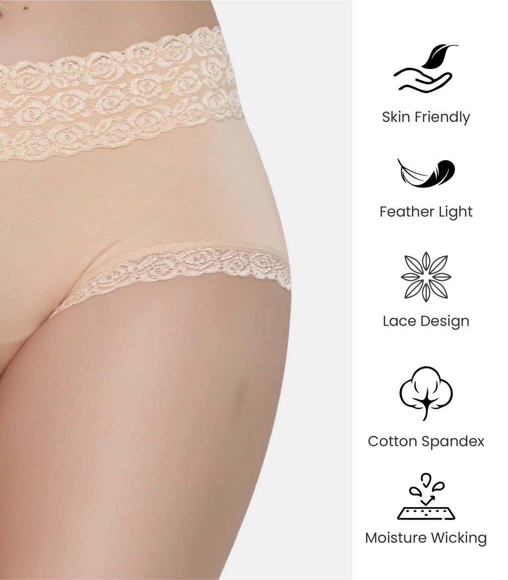 Cotton Lace Spandex Mid Rise Full Coverage Hipster Panty