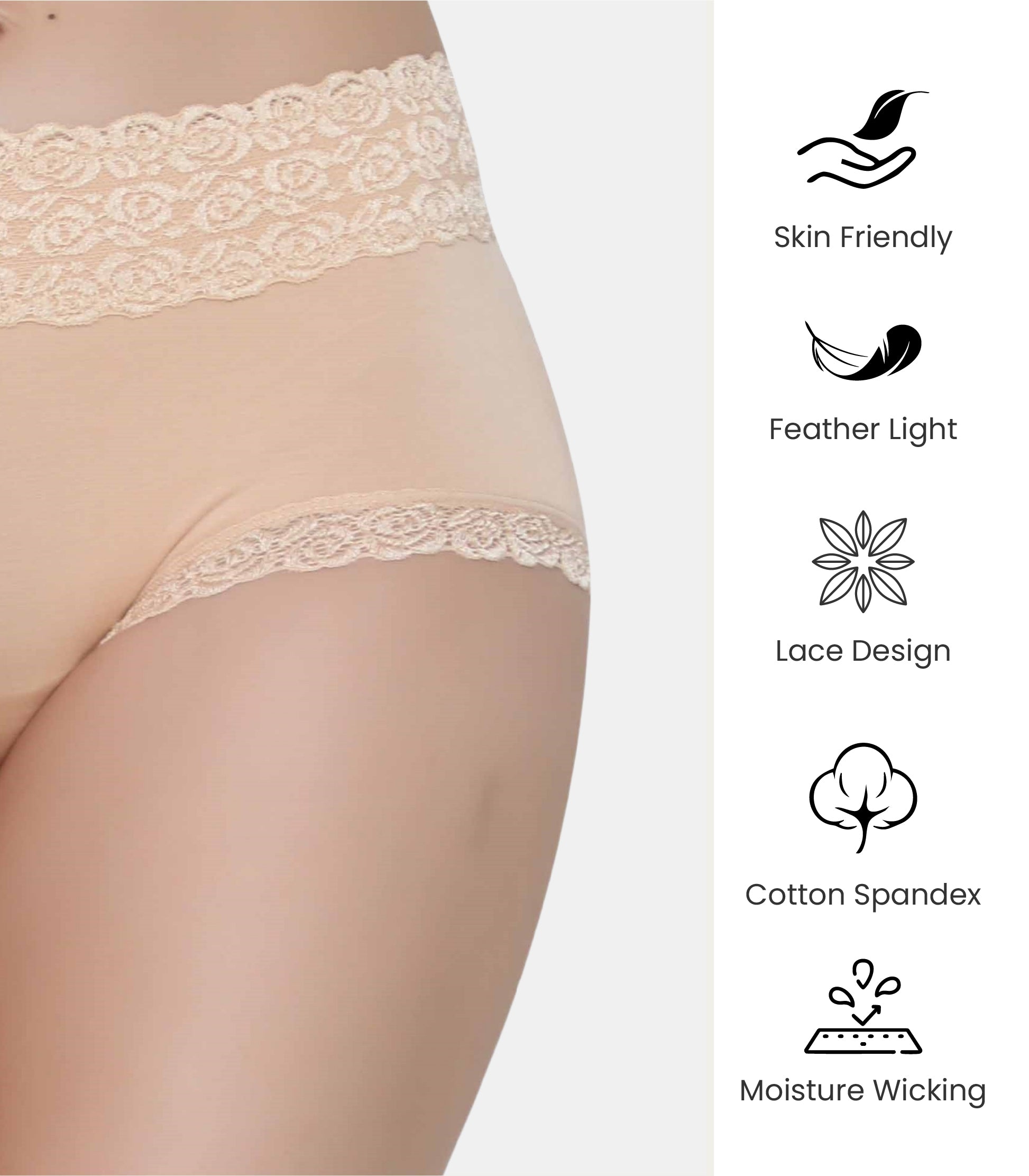 Cotton Lace Spandex Mid Rise Full Coverage Hipster Panty