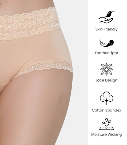 Cotton Lace Spandex Mid Rise Full Coverage Hipster Panty