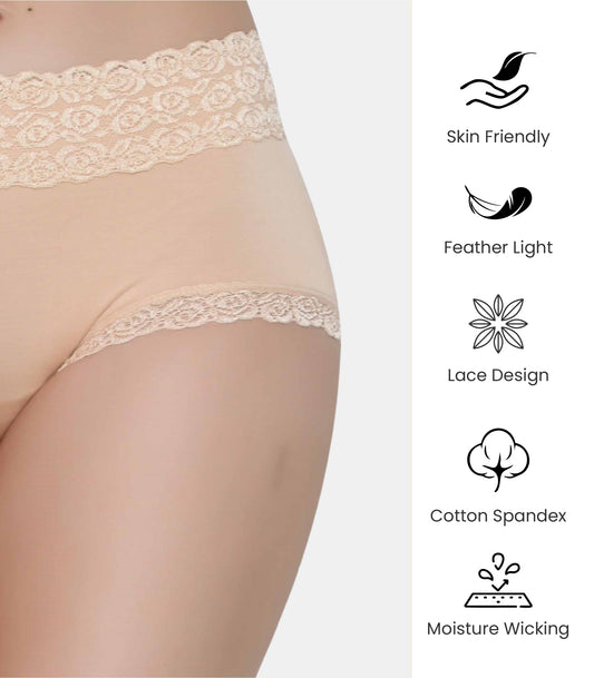 Cotton Lace Spandex Mid Rise Full Coverage Hipster Panty
