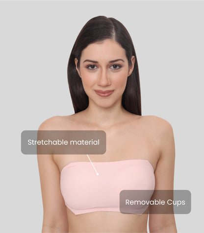 Nylon Spandex Padded Wire Free Seamless Strapless Back Hook Tube Bra with Removable Pads