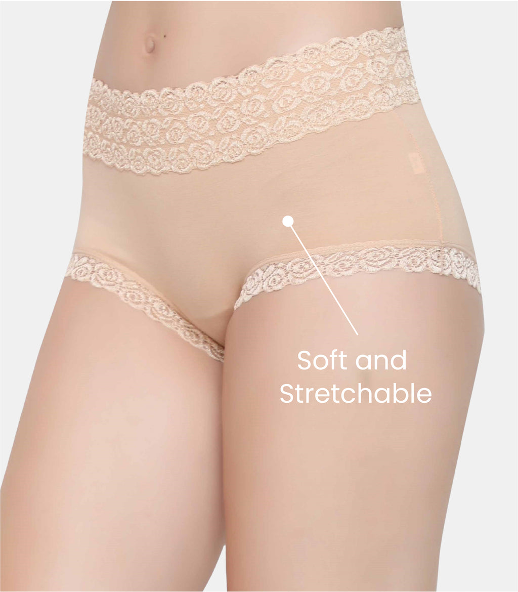 Cotton Lace Spandex Mid Rise Full Coverage Hipster Panty