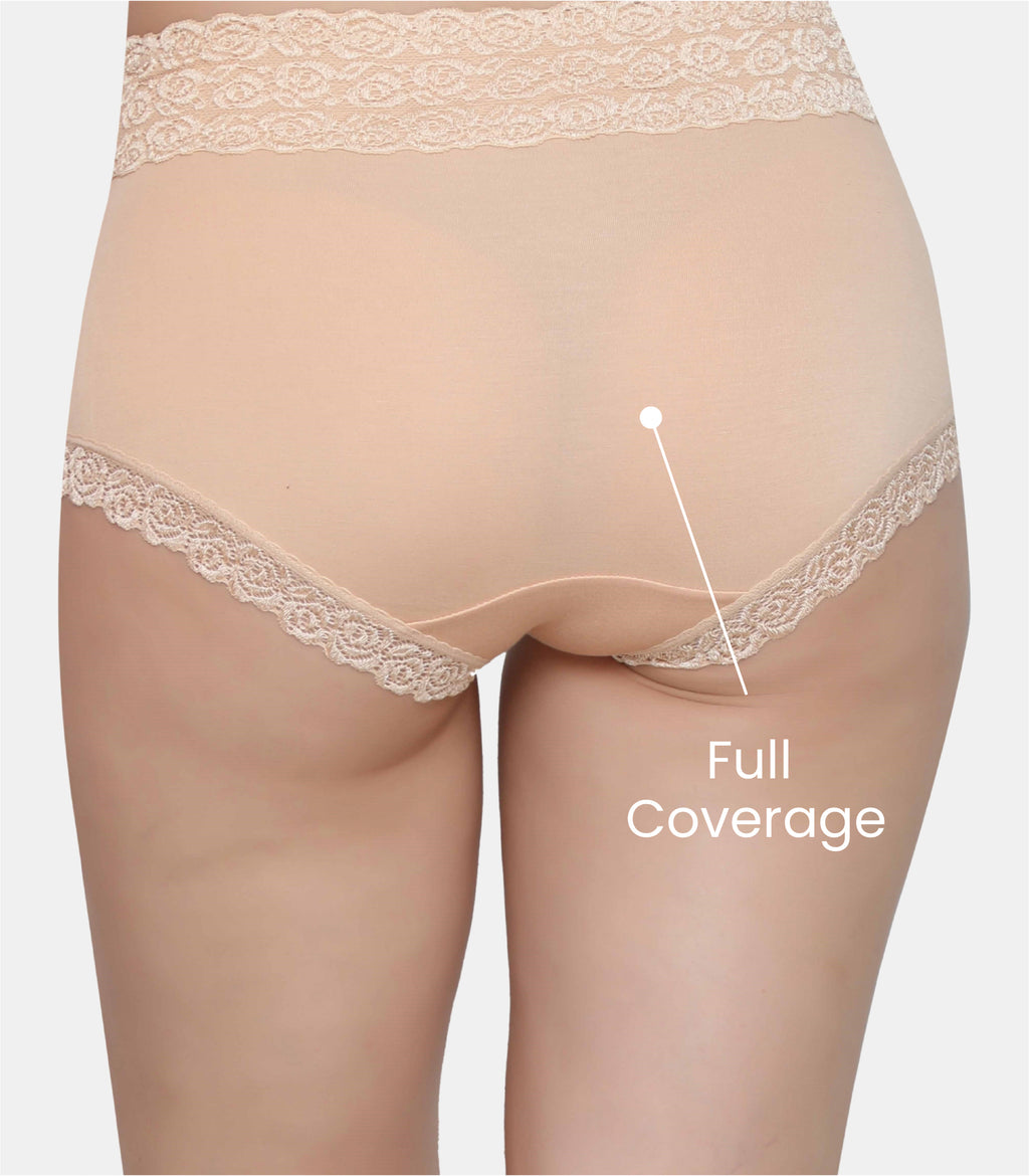 Cotton Lace Spandex Mid Rise Full Coverage Hipster Panty