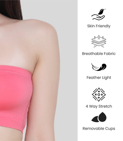 Everyday Wear Padded Tube Bra Wire Free Stretchable Strapless Bandeau Bras