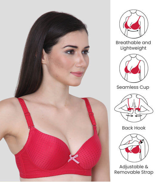 Cotton Nylon Elastane Padded Underwire Adjustable Straps Push Up Bra