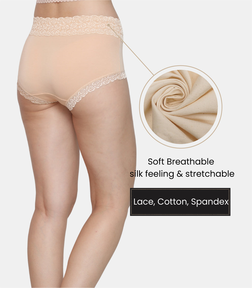 Cotton Lace Spandex Mid Rise Full Coverage Hipster Panty