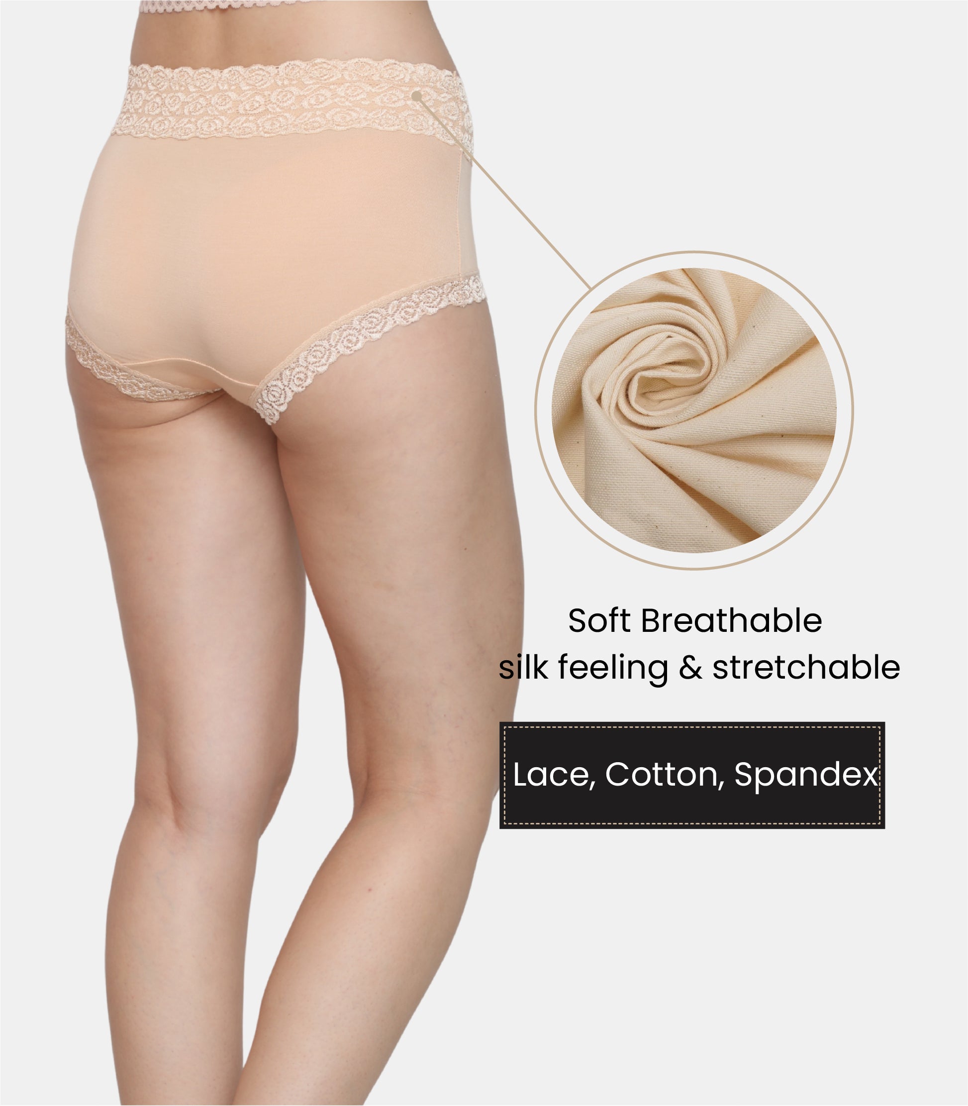 Cotton Lace Spandex Mid Rise Full Coverage Hipster Panty