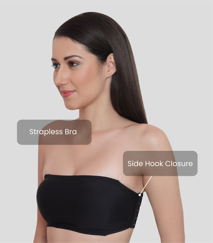 Nylon Spandex Padded Wire Free Seamless Strapless Back Hook Tube Bra with Removable Pads