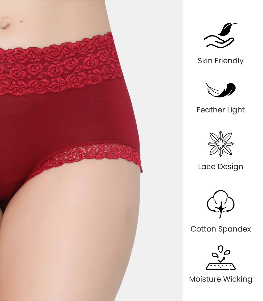 Cotton Lace Spandex Mid Rise Full Coverage Hipster Panty