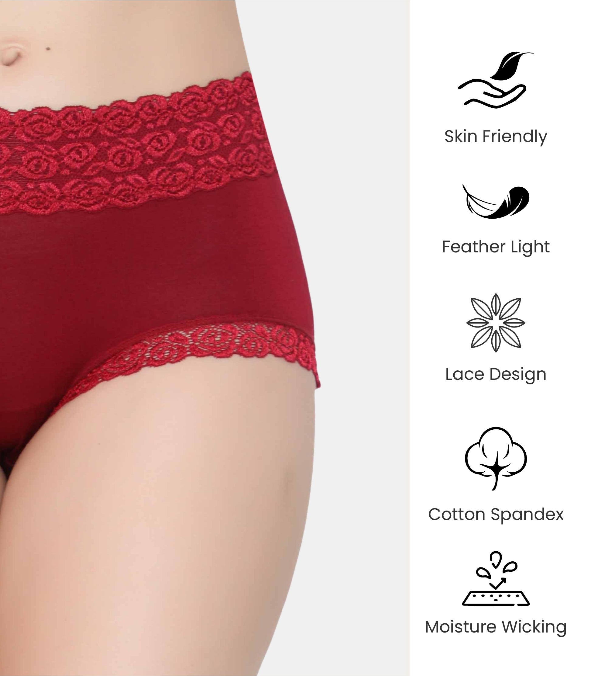 Cotton Lace Spandex Mid Rise Full Coverage Hipster Panty