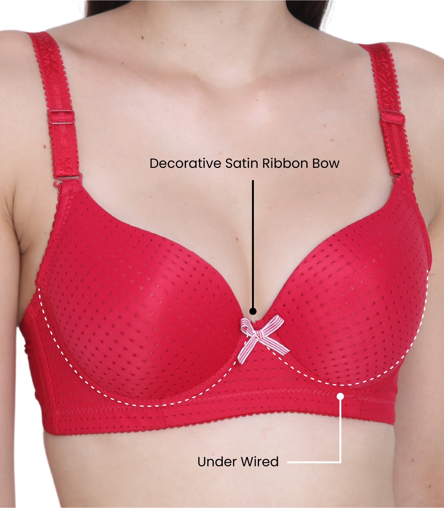 Cotton Nylon Elastane Padded Underwire Adjustable Straps Push Up Bra