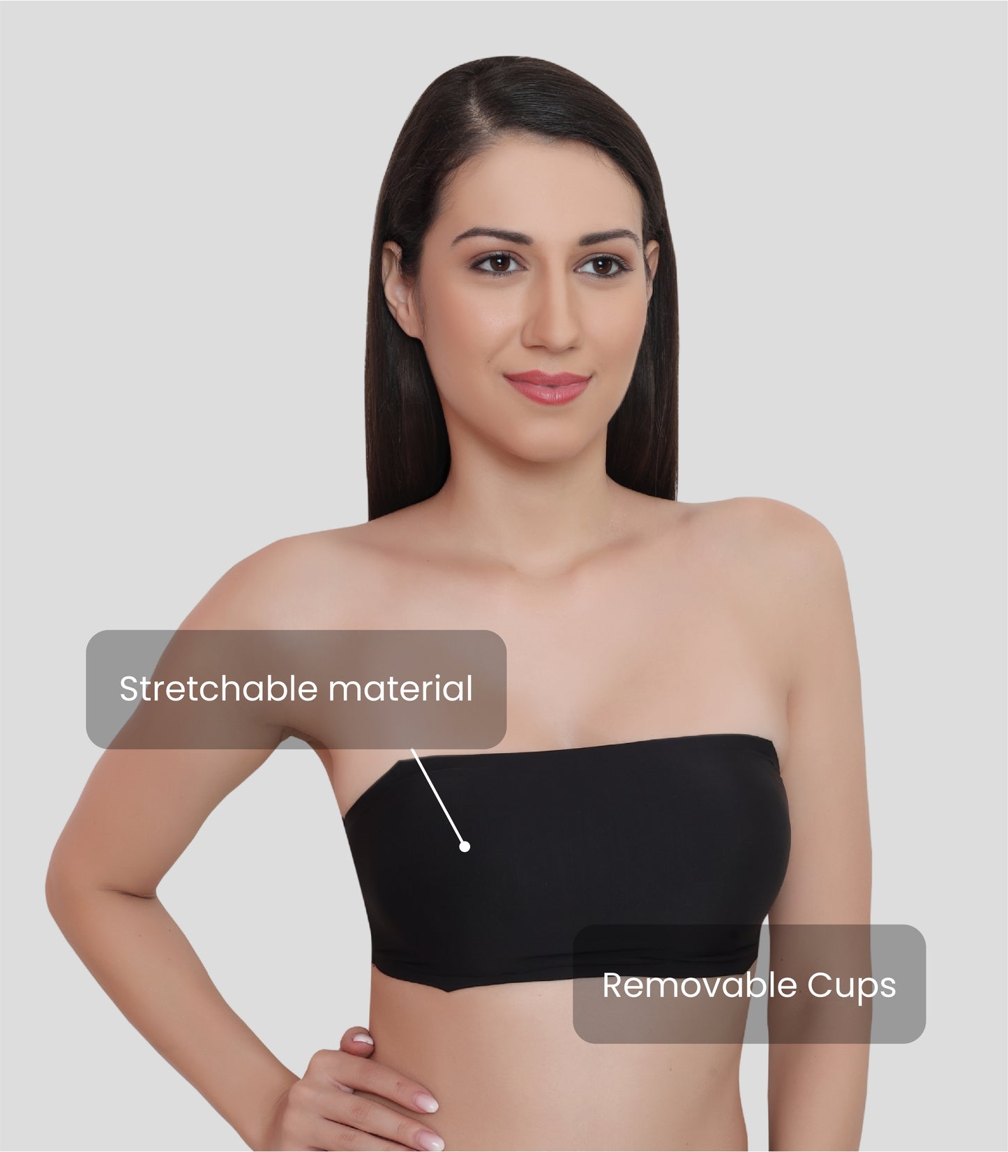 Nylon Spandex Padded Wire Free Seamless Strapless Back Hook Tube Bra with Removable Pads
