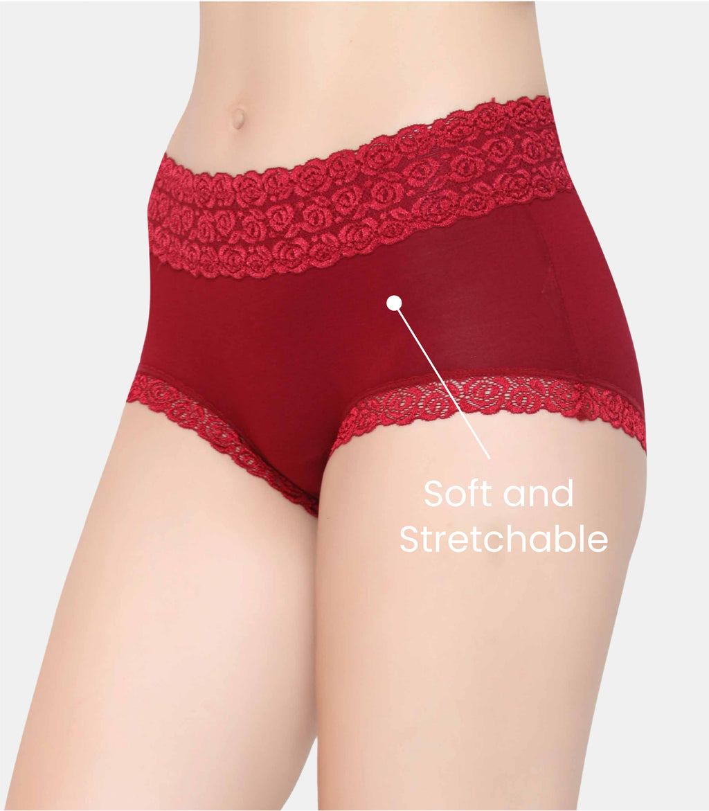 Cotton Lace Spandex Mid Rise Full Coverage Hipster Panty