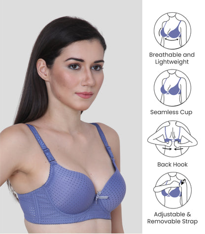 Cotton Nylon Elastane Padded Underwire Adjustable Straps Push Up Bra