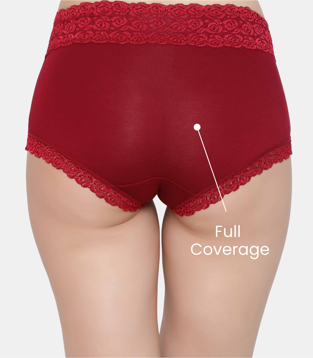 Cotton Lace Spandex Mid Rise Full Coverage Hipster Panty