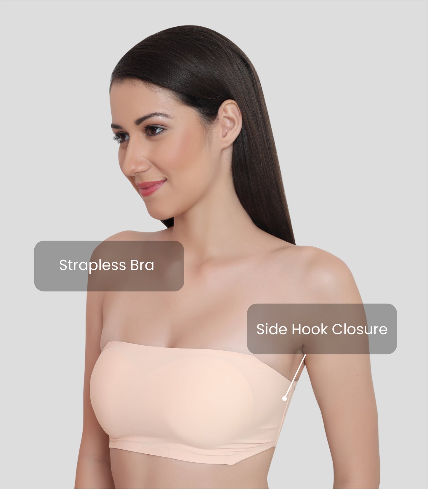 Nylon Spandex Padded Wire Free Seamless Strapless Back Hook Tube Bra with Removable Pads