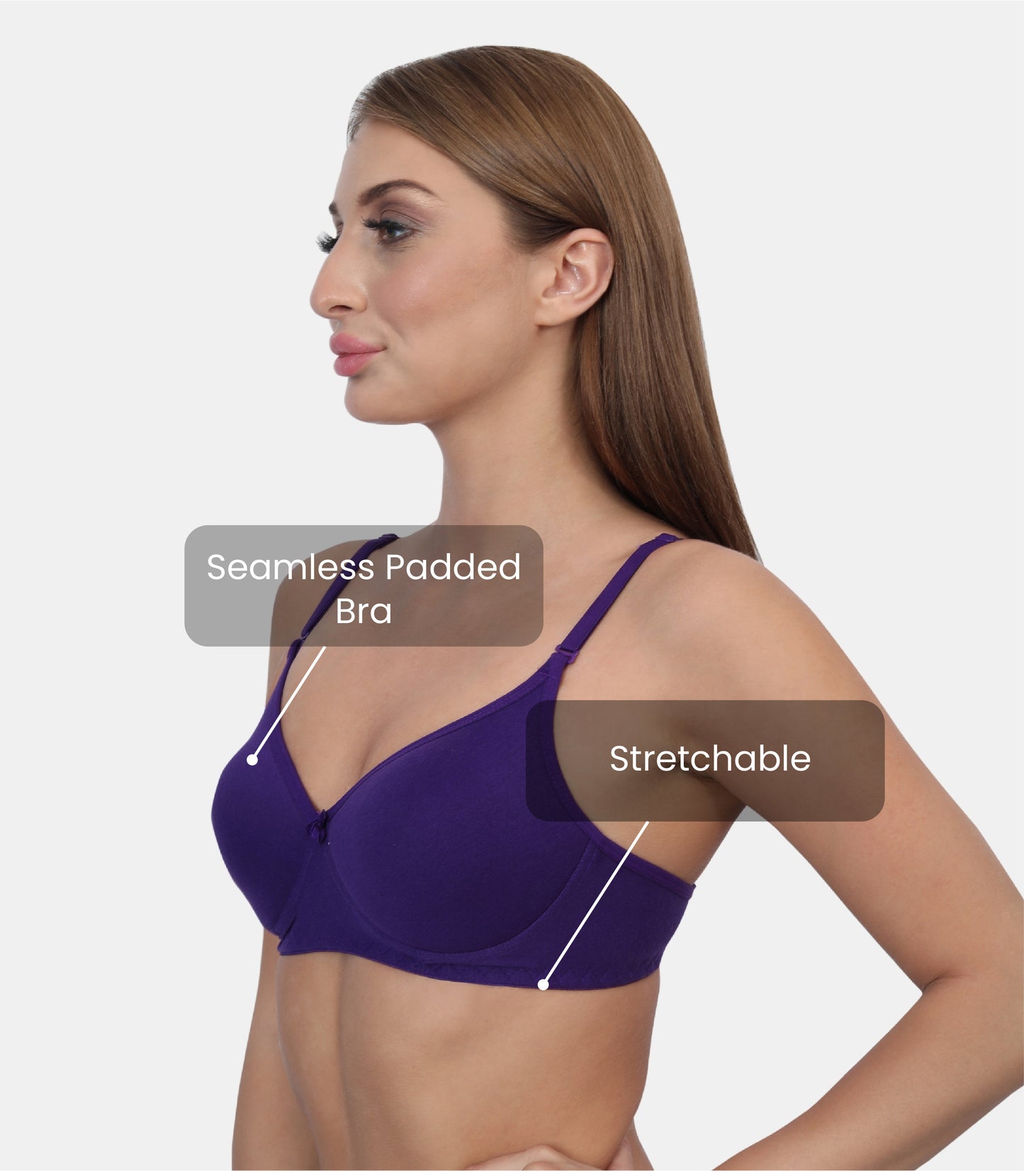 Full Coverage Padded Non-Wired Adjustable & Removable Straps Tshirt Bra