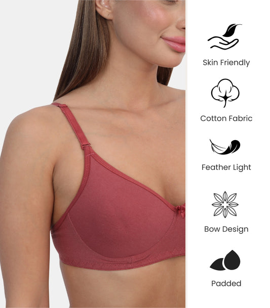 Full Coverage Padded Non-Wired Adjustable & Removable Straps Tshirt Bra