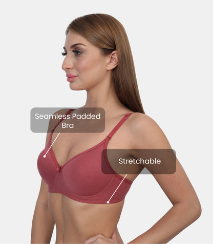 Full Coverage Padded Non-Wired Adjustable & Removable Straps Tshirt Bra