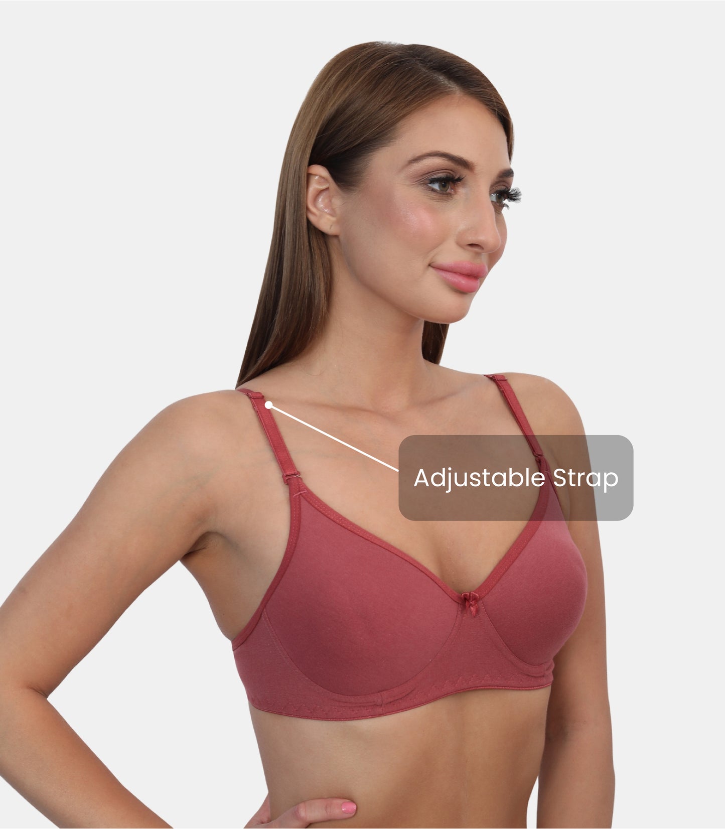 Full Coverage Padded Non-Wired Adjustable & Removable Straps Tshirt Bra