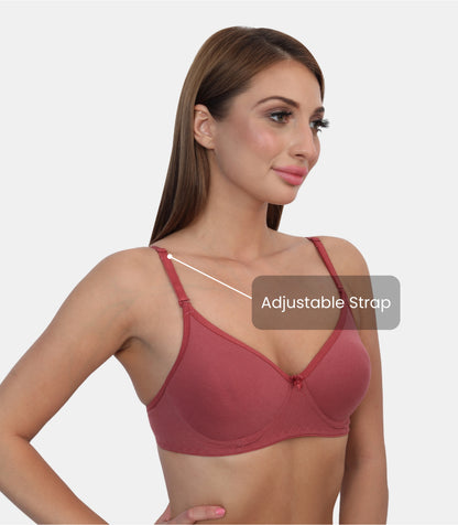 Full Coverage Padded Non-Wired Adjustable & Removable Straps Tshirt Bra