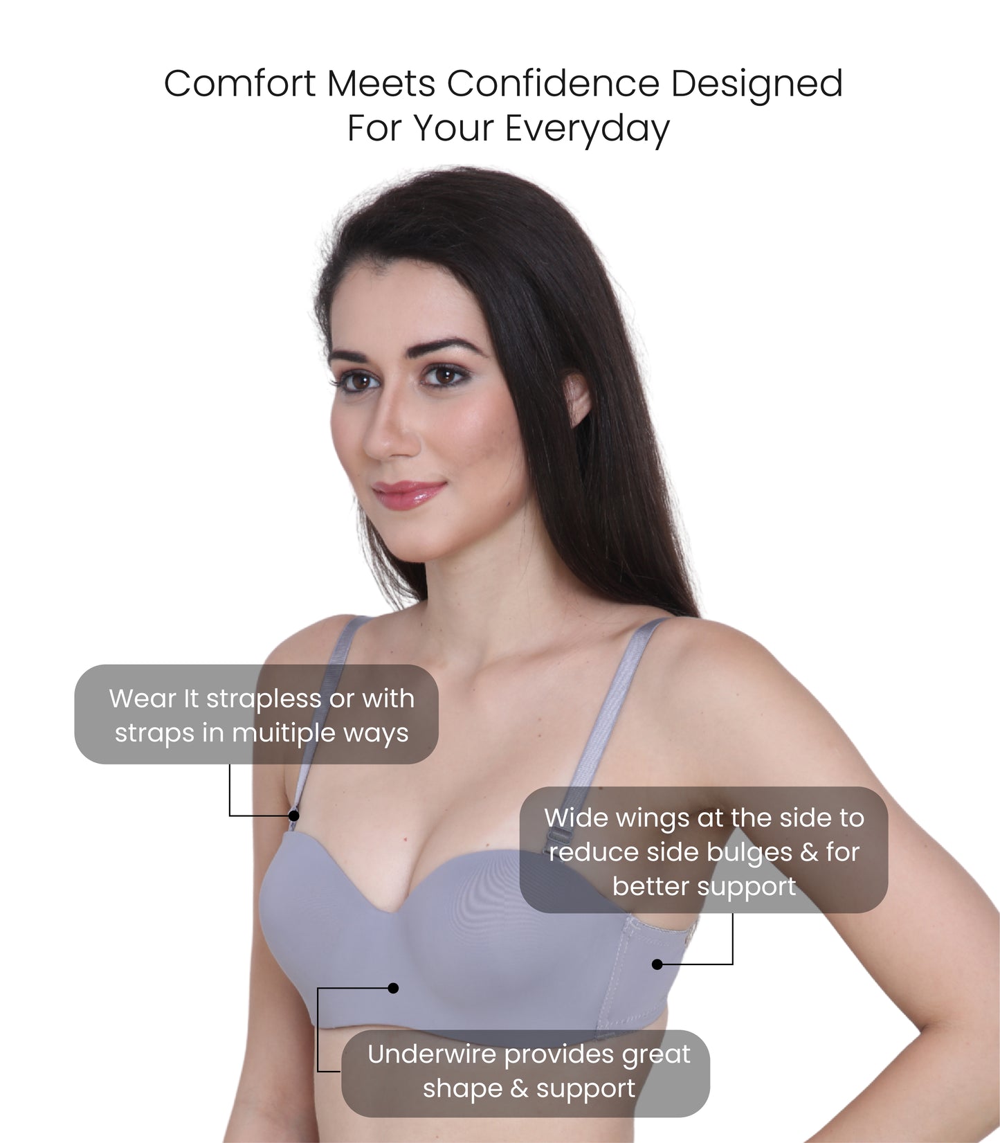 Nylon Spandex, Padded, Underwired, Push Up Bra for Women