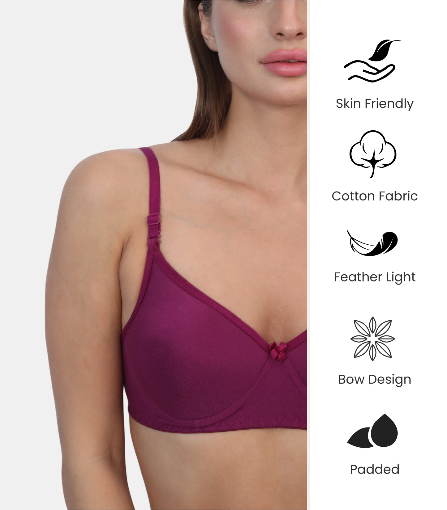 Full Coverage Padded Non-Wired Adjustable & Removable Straps Tshirt Bra