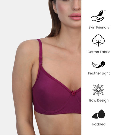 Full Coverage Padded Non-Wired Adjustable & Removable Straps Tshirt Bra