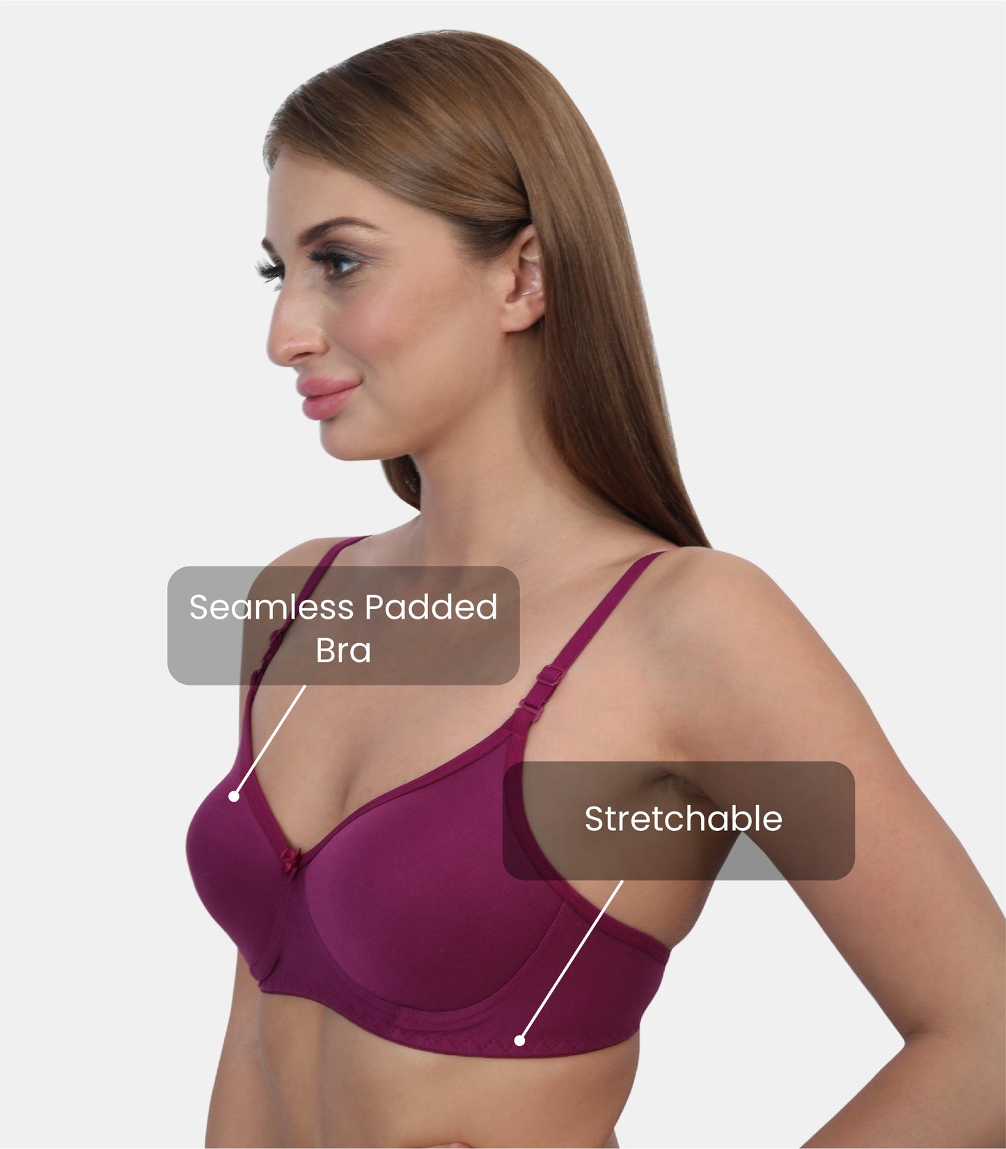 Full Coverage Padded Non-Wired Adjustable & Removable Straps Tshirt Bra