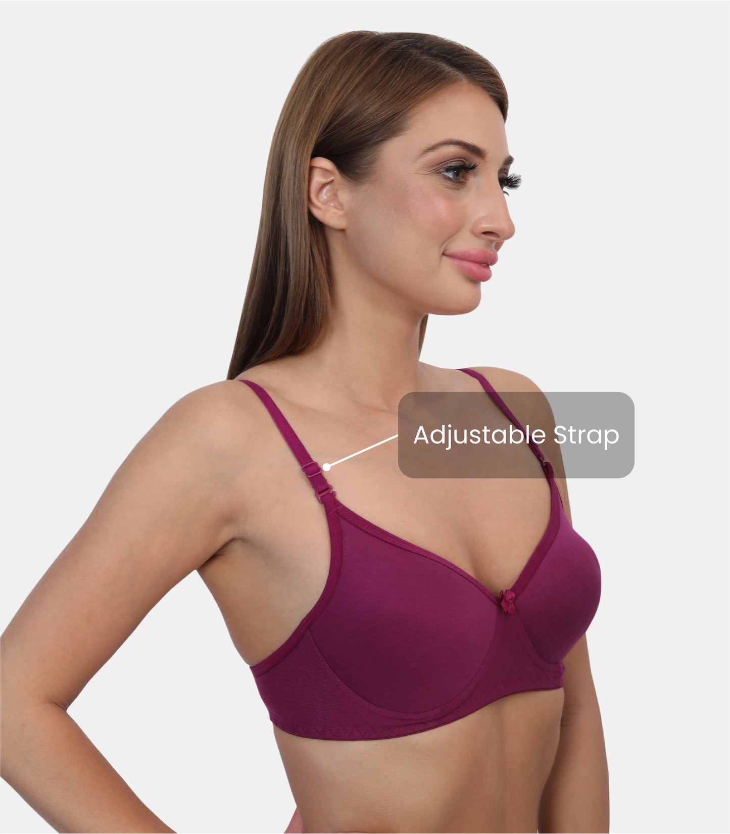 Full Coverage Padded Non-Wired Adjustable & Removable Straps Tshirt Bra